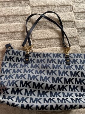 Michael Kors Navy and Cream MK Logo Tote with Black Straps